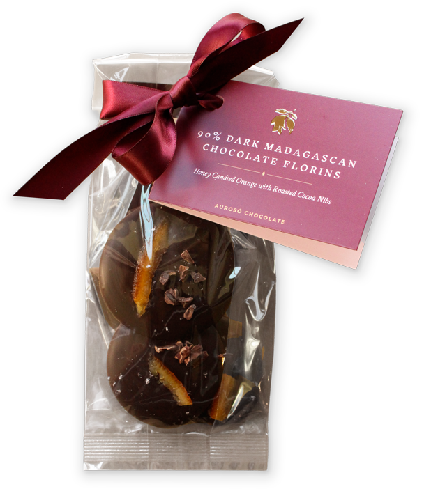 Auroso Chocolate 90% Candied Orange Florins