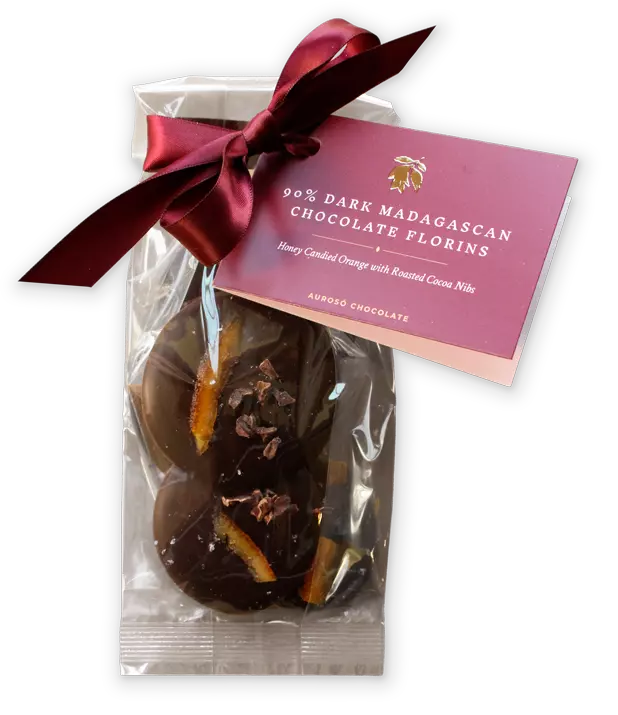 Auroso Chocolate 90% Candied Orange Florins