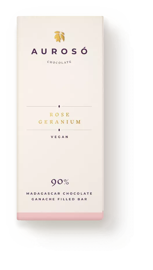 Handmade rose geranium madagascan chocolate ganache bar